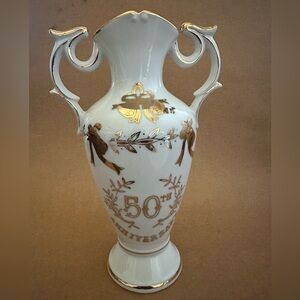 Vintage Lefton Porcelain Gold Trim 50th Anniversary with Two Handle